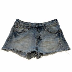 Free People Womens size 24 High Rise Distressed Denim Shorts Button Fly Cutoff